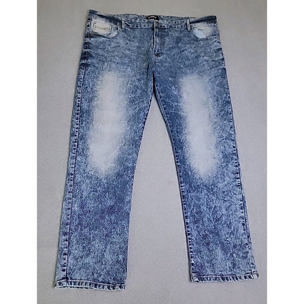 Southpole Jeans Mens 48x31 Straight High Rise Light Blue Acid Logo Stretch Fade‎